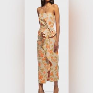 $660 Shoshanna Midnight Merlin Floral Strapless Midi Dress Sz 4